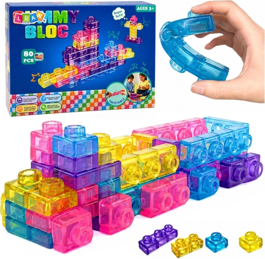 Átlátszó, rugalmas gumiból készült építőkockák 88 db