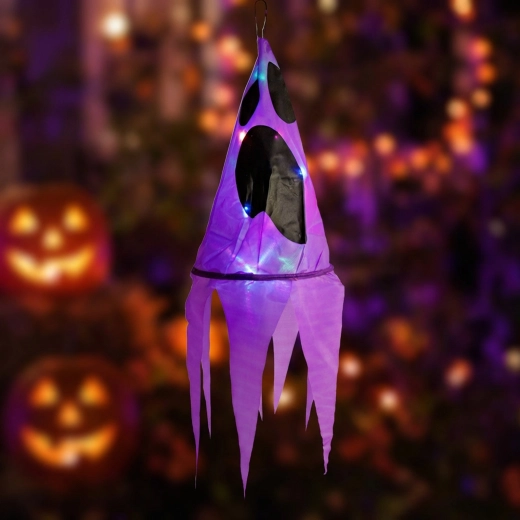 Halloween-i függő világító dekoráció, lila szellem 10 színes LED-del