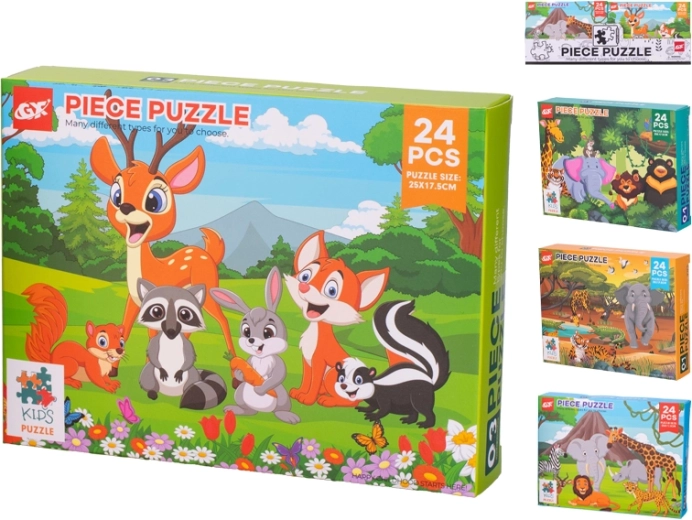 Gyermek puzzle állatokkal, 24 darabos (25 × 17,5 cm) dobozban
