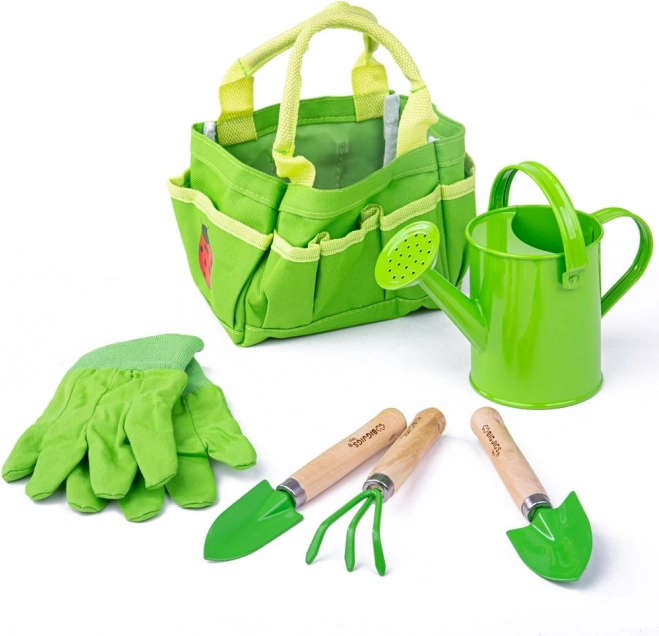 Gyerek kerti szett vászontáskában BIGJIGS TOYS – zöld