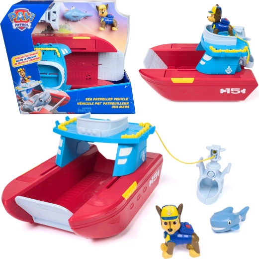 Spin Master PAW Patrol Sea patroller – a Parti Őrség mentőhajója Chase figurával és cápával