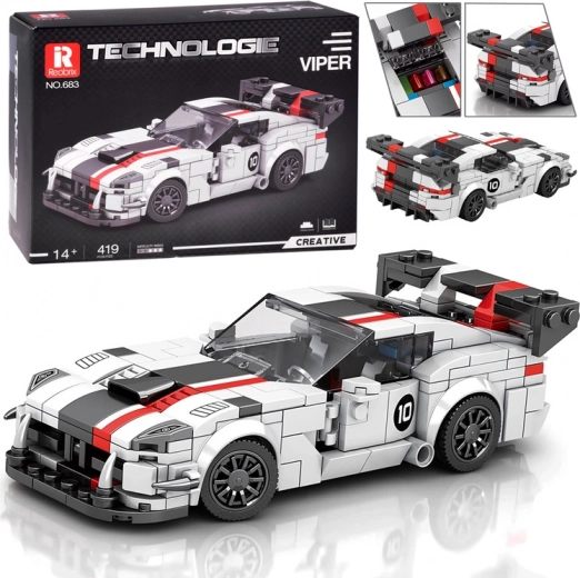 Műszaki építőkészlet – szupersportautó Fehér Viper hátsó légterelővel, 419 elem