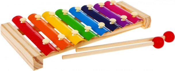 Fából készült cimbalom 3+ gyermekeknek Első hangszer Szivárványos bevonat + pálcák