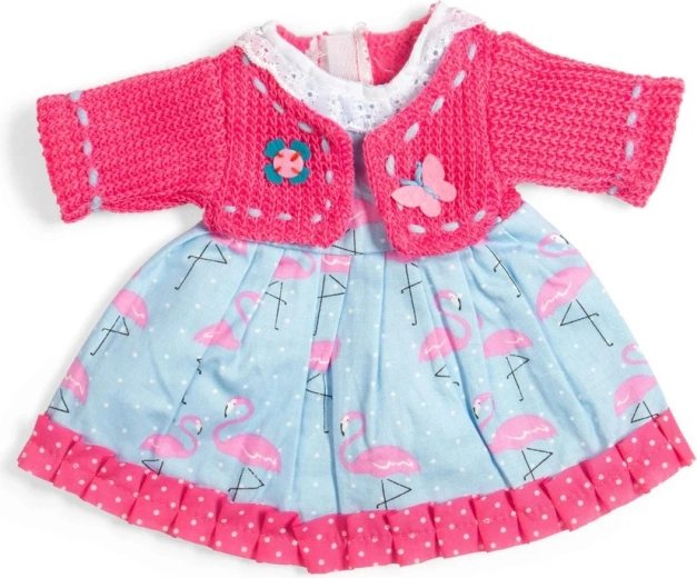 Bigjigs Toys flamingómintás ruha és rózsaszín kardigán 34 cm-es babához