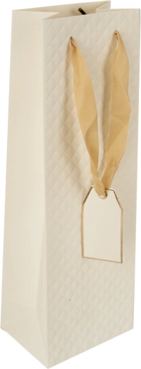 Ajándék papírtáska borhoz, quilt mintával, bézs, 12 × 9 × 35 cm