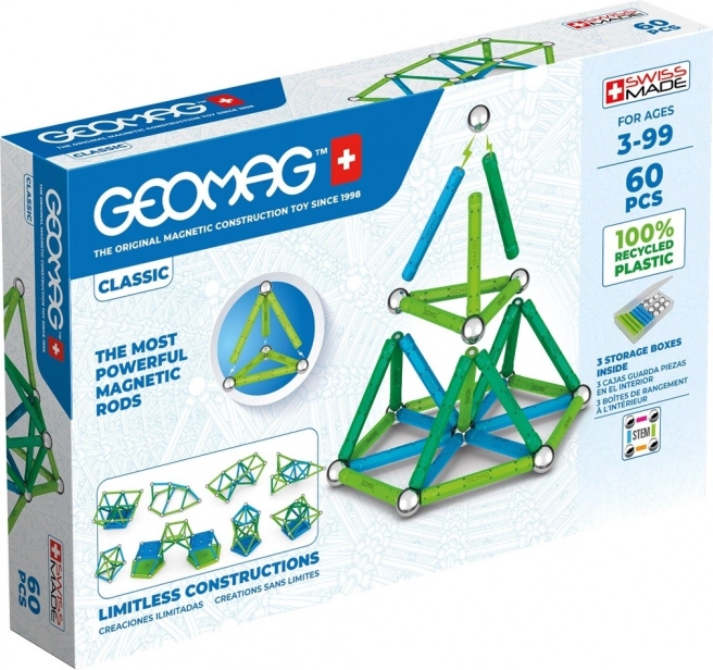 Klasszikus mágneses kockák Geomag Újrahasznosított, 60 darab