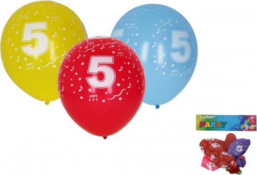 30 cm-es felfújható lufik 5-ös számmal – 5 db-os szett
