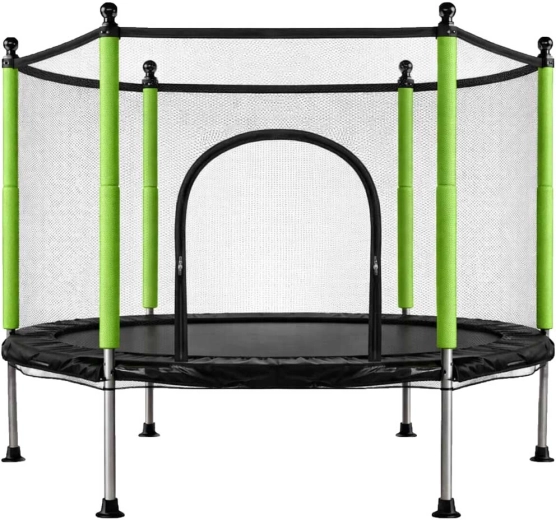 Gyermektrambulin hálóval és labdákkal, 140 cm, zöld