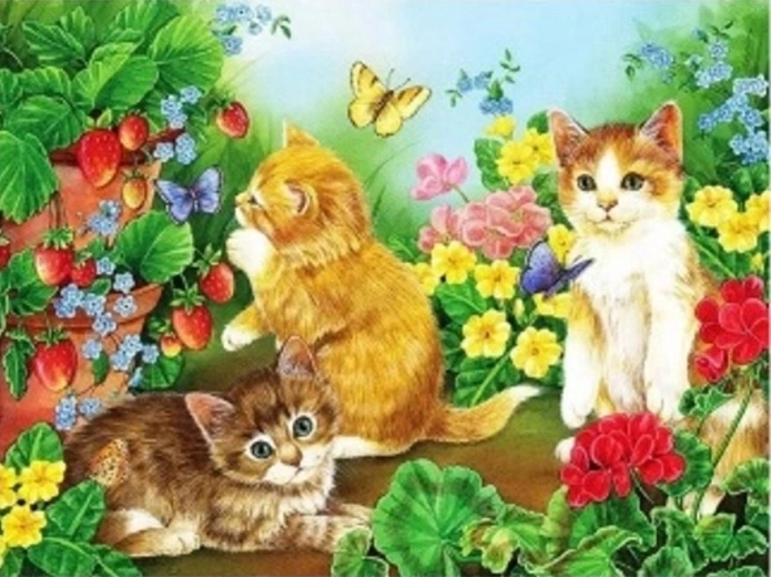 Gyémántfestés – macskák és pillangók 30 × 40 cm