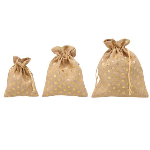 Jutaszatyrok szett arany pöttyökkel 30 × 25 / 25 × 20 / 20 × 15 cm