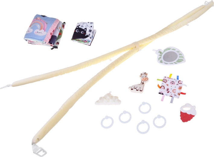 Gazdag szenzoros készlet: tükör, rágóka, susogó játék és könyvecske