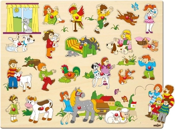 Woody fa beillesztős kirakó fogantyúkkal, 21 darabos