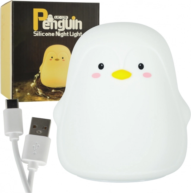 Pingvines gyerek éjjeli lámpa, szilikon, érintésvezérlés, LED RGB, fehér