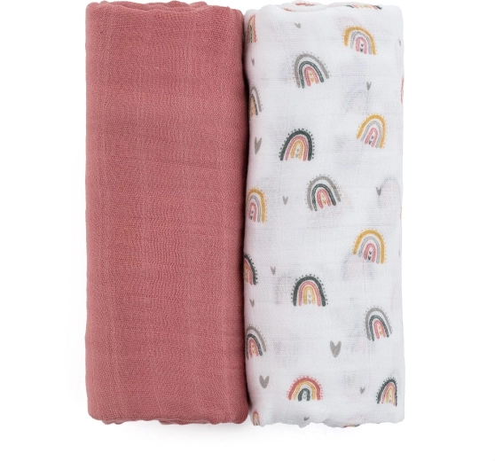 Petite&Mars bambusz muszlin takaró 2 db misty rose rainbow 120 × 120 cm