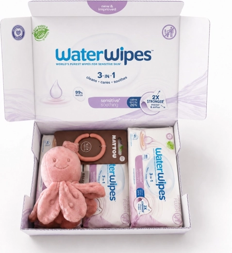 WaterWipes Soothing Clean 3v1 nedves törlőkendő 4×60 db (240 db) + Nattou vibráló polip ajándékba