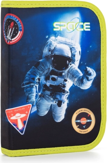 Egyszintes tolltartó 2 füllel, üres, űr témájú