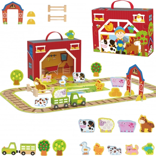 Tooky Toy Fából készült farm bőröndben