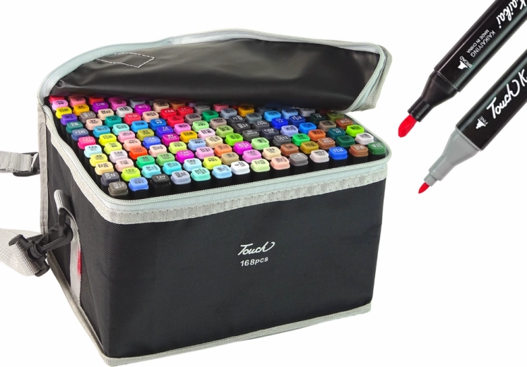 Kétvégű alkoholos markerek készlete táskában, 168 db