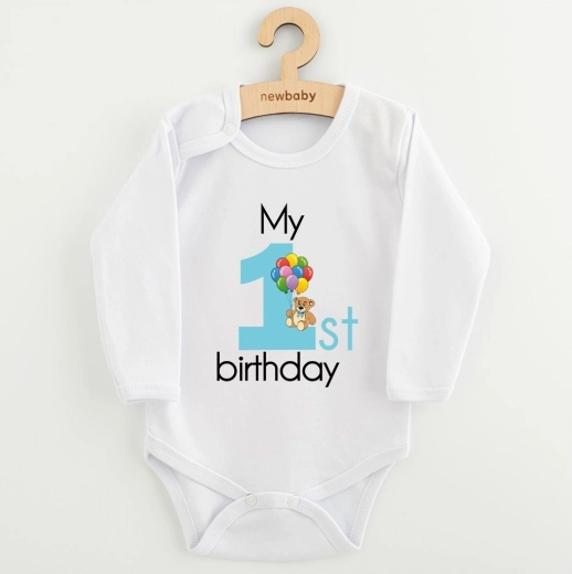 New Baby „My 1st birthday” kék, hosszú ujjú baba body