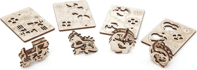 Ugears 3D mechanikus fa puzzle – 4 mechanikus medál Karakter szimbólumok