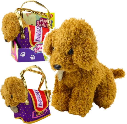 Plüss uszkár tépőzáras táskában – világosbarna kis kedvenc