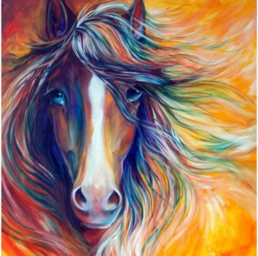 Gyémántkirakó (diamond painting) absztrakt ló 30 × 30 cm