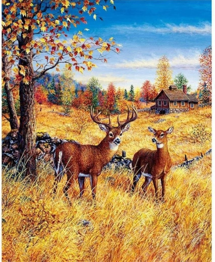 Gyémántfestés Szarvasok a mezőn 30x40 cm