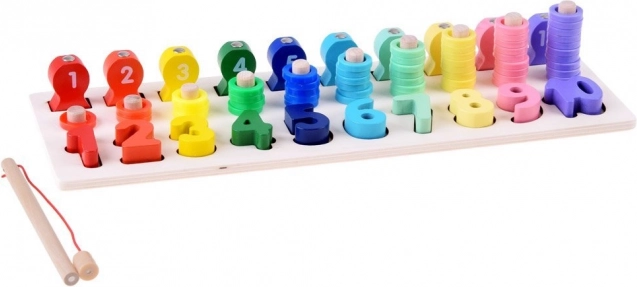 Fából készült oktatójáték számok tanulásához mágneses bottal és halacskákkal