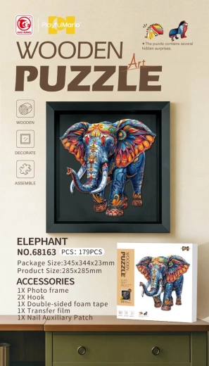 Fa puzzle elefánt 179 darabbal és kerettel