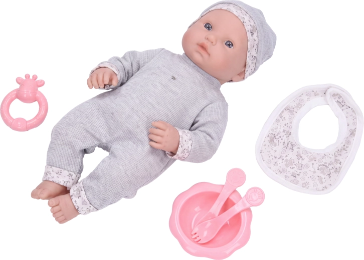 35 cm-es csecsemőbaba étkezési készlettel