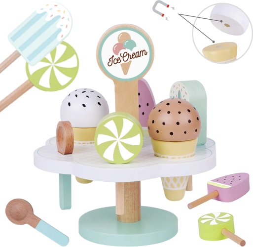 Fából készült mágneses fagylaltok állvánnyal a Tooky Toy-tól