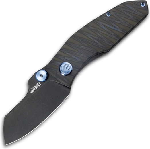 Kubey Monsterdog Titanium Blackwash zsebkés 7,5 cm-es M390 pengével és 6AL4V titán markolattal, Tiger Stripes