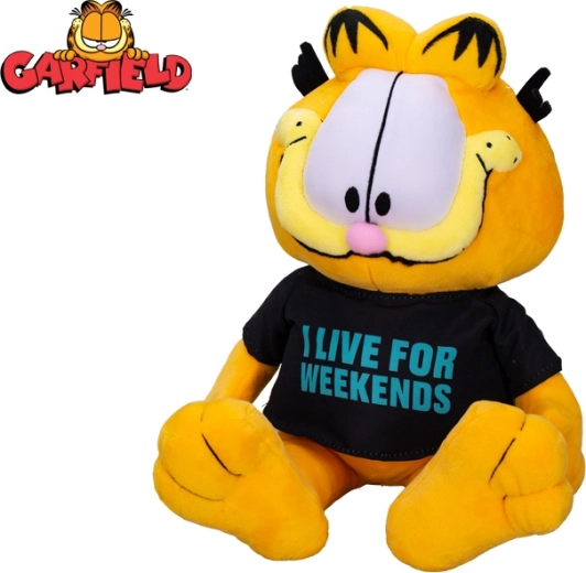 Plüss macska GARFIELD 24 cm – ülő, póló I live for weekends