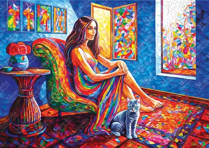 Puzzle – nő macskával, 1000 darab