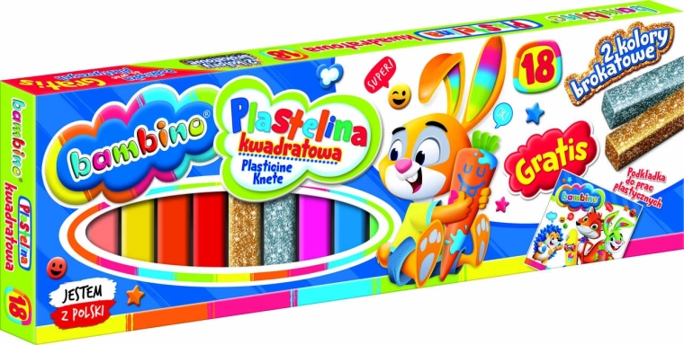 BAMBINO szögletes gyurma, 18 szín