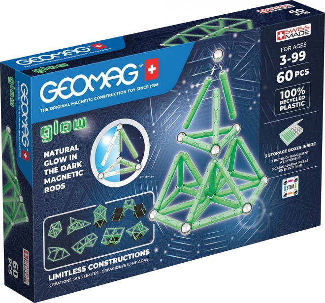 Világító újrahasznosított mágneses kockák 60 db Geomag Glow