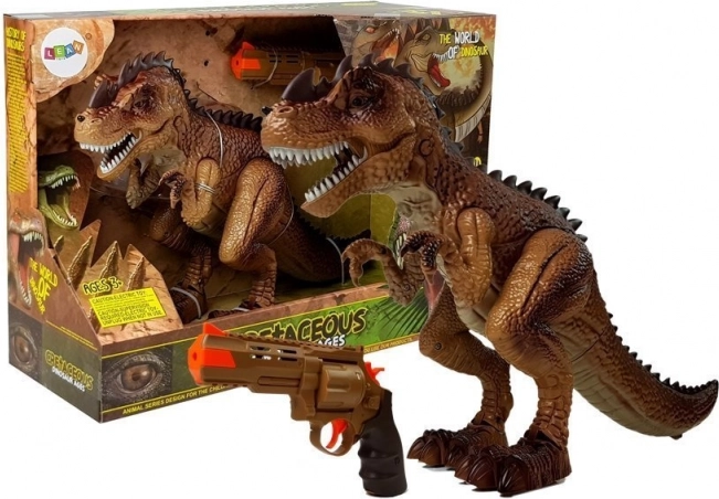 Interaktív Tyrannosaurus rex gőzeffektussal, fényekkel és hangokkal + pisztoly