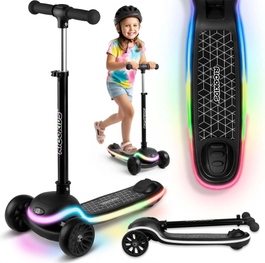 Ricokids Leddi gyermek háromkerekű egyensúlyozó roller LED alvázzal – fekete