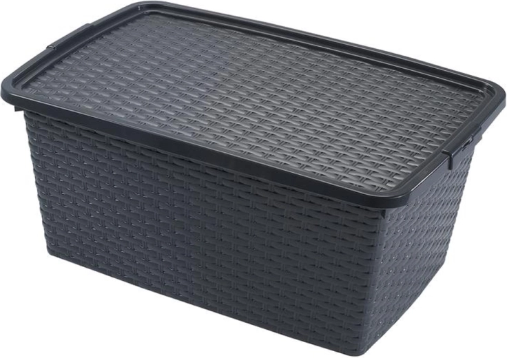 Heidrun műanyag tárolódoboz fedéllel, rattan hatású, 40 l