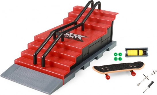 Skatepark pro fingerboarding rámpával és lépcsővel