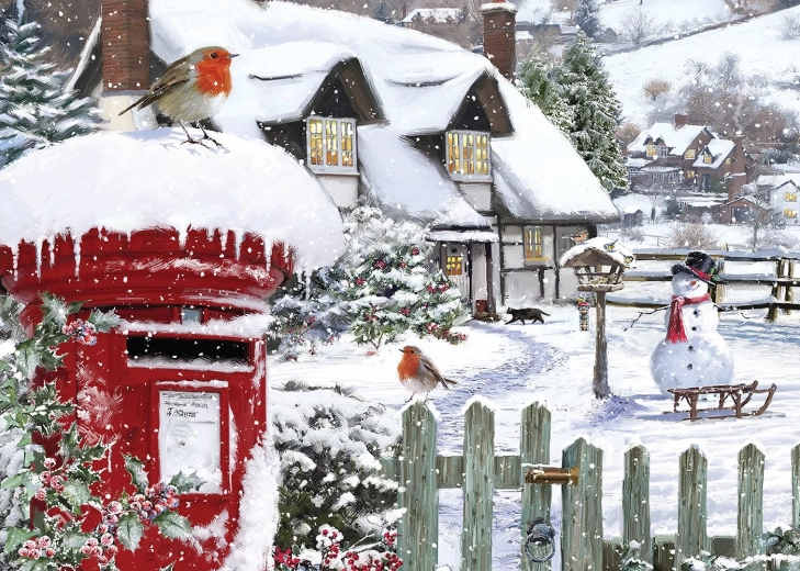Vörösbegyek a hóban kirakó 500 darab