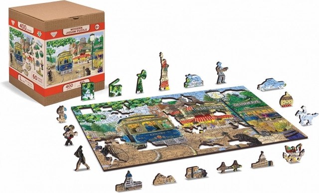 WOODEN CITY kétoldalas fa puzzle Viktoriánus utca 2 az 1-ben, 200 darab