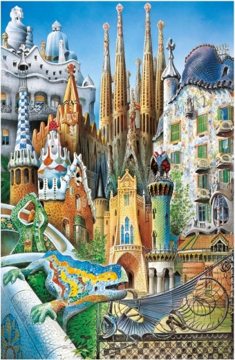 Educa miniatűr puzzle Gaudí – kollázs 1000 darabbal