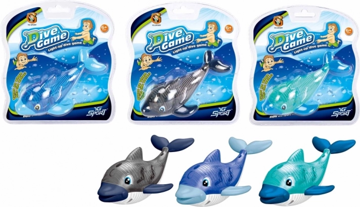 Búvár delfin fénnyel, 14 cm