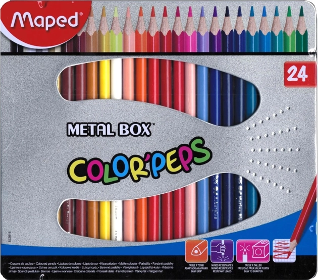 Háromszögletű színes ceruza Maped Color'Peps 24 db fém dobozban