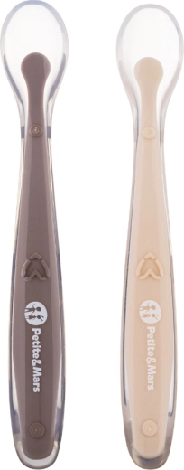 Petite&Mars Take&Match szilikon kanalak utazótokkal, sand cocoa, 2 db
