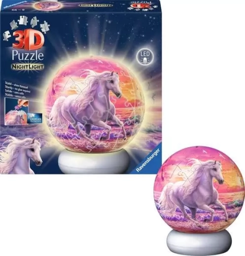 Ravensburger világító 3D puzzle gömb Ló – éjszakai kiadás, 72 darab