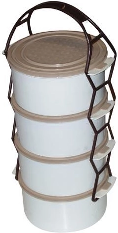 Műanyag ételhordó 4× 1,0 l összekötő fogantyúval