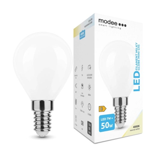 Modee Smart Lighting Filament Milky Globe Mini E14 7 W semleges fehér LED izzó