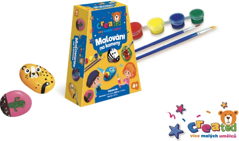 Kavicsfestő készlet festékekkel és ecsetekkel dobozban 19 × 14 × 5 cm